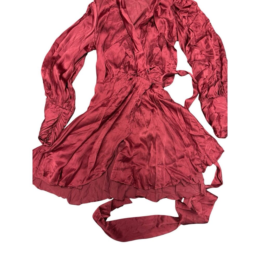 Zimmermann Silk Wrap Mini Dress Burgundy Long Sleeve Tie Waist US 8 (3) - Picture 10 of 16
